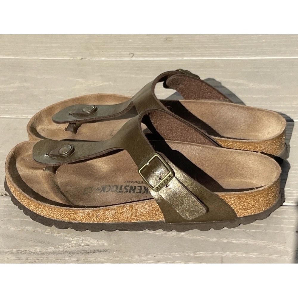 Birkenstock Gizeh Birko-Flor Womens Sz 38 L 7 Comfort Casual Summer Gold Sandals - Picture 4 of 8